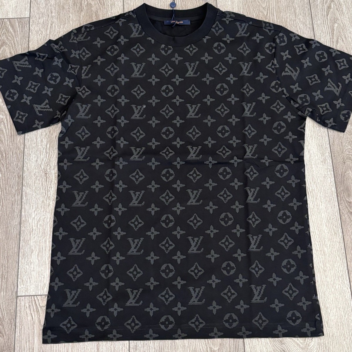 Louis Vuitton LV Monogram T Shirt Black Logo All Over Pattern New