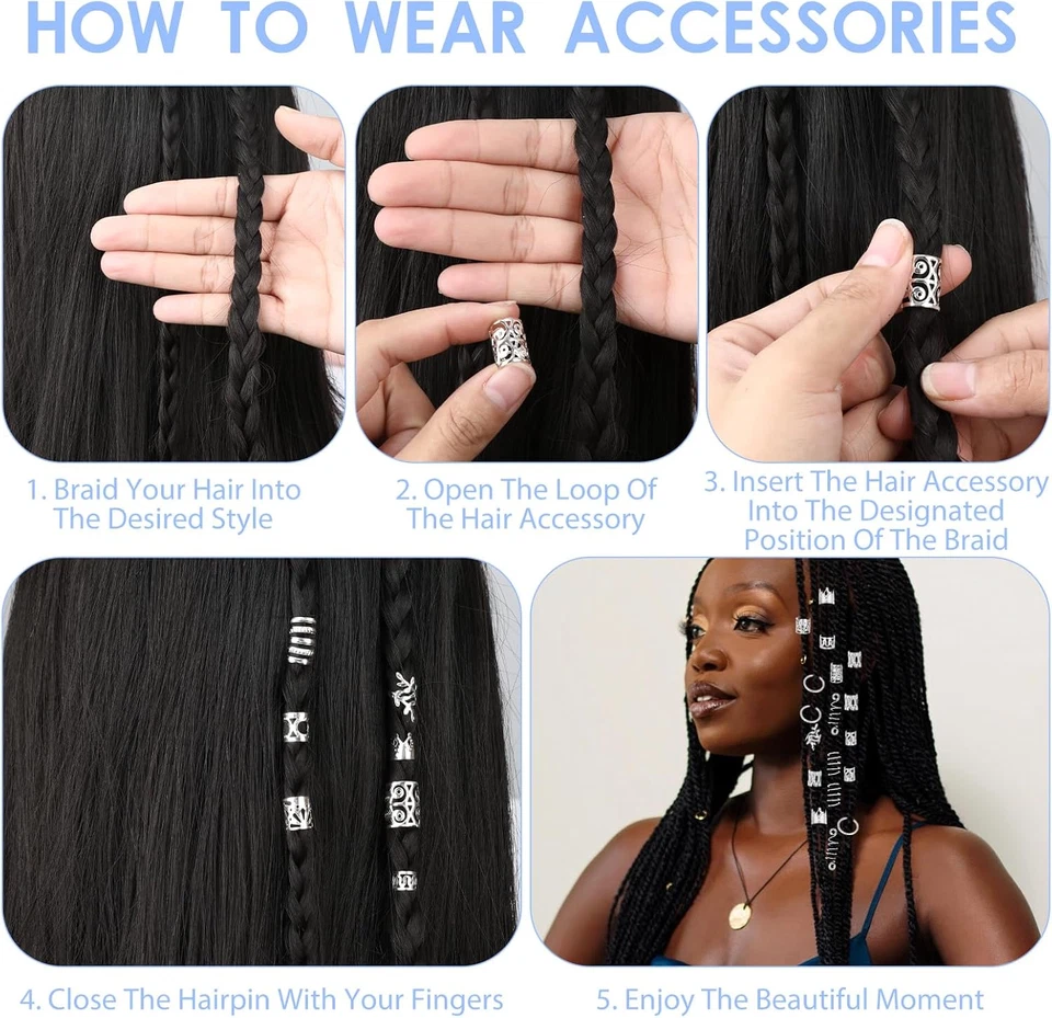 290 Pezzi Gioielli per Capelli, Decorazioni Capelli in Argento, Metallo Accessor - Immagine 3 di 4