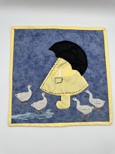 Sunbonnet Sue Quilted Wall Hanging 13” Appliqué Piece With Umbrella And Geese