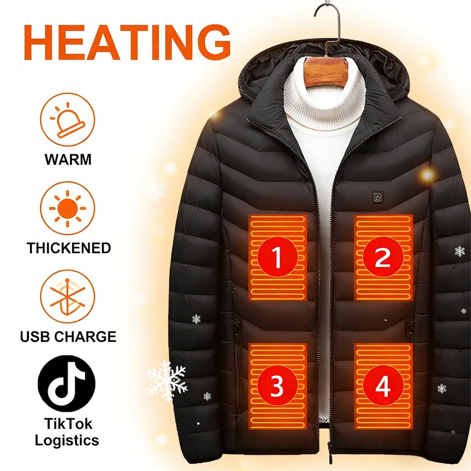 9-Area USB Electric Heated Coat with Battery - Unisex Winter Heating ...