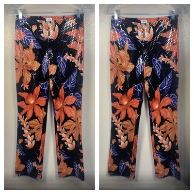 VTG Cache y2k Floral Sequin 70s Disco Glam Rock Shimmer Pants Boho Festival 6