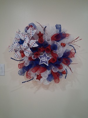 Patriotic American  Wreath Full Of Glory Red, White And Blue 21 Inch Round.
