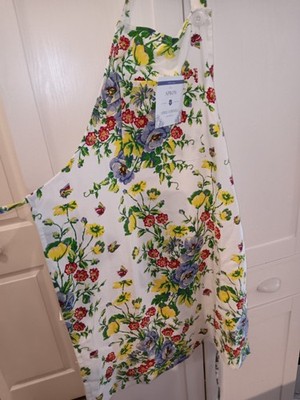 APRIL CORNELL WHITE GREEN YELLOW RED LAVENDER FLORAL CHEF'S APRON 100%COTTON NIP