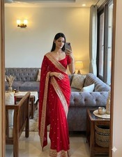 Indian Bollywood Wedding Party Wear Sari Women Blouse Pakistani Designer Saree