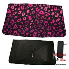 Multi 19 Foldable Pink Leopard Windshield Sun Shade - Animal Skin - Black