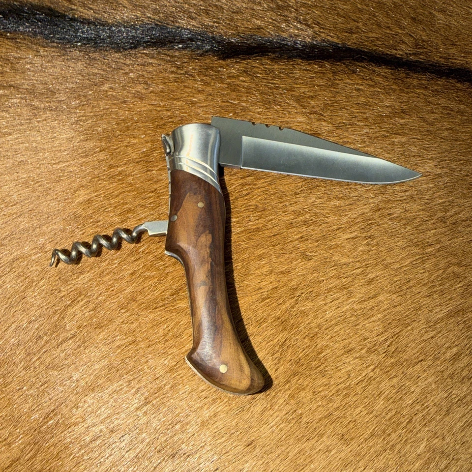 独特 Laguiole Slipjoint 折叠口袋刀 带开瓶器 普通边木 — 第 2/4 张图片