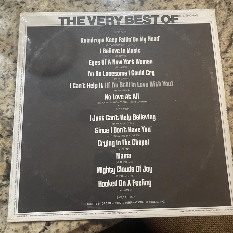 B. J. THOMAS - The Very Best of: LP 1974 UA-LA389 Vinyl * NEW. SEALED - Image 3 of 3