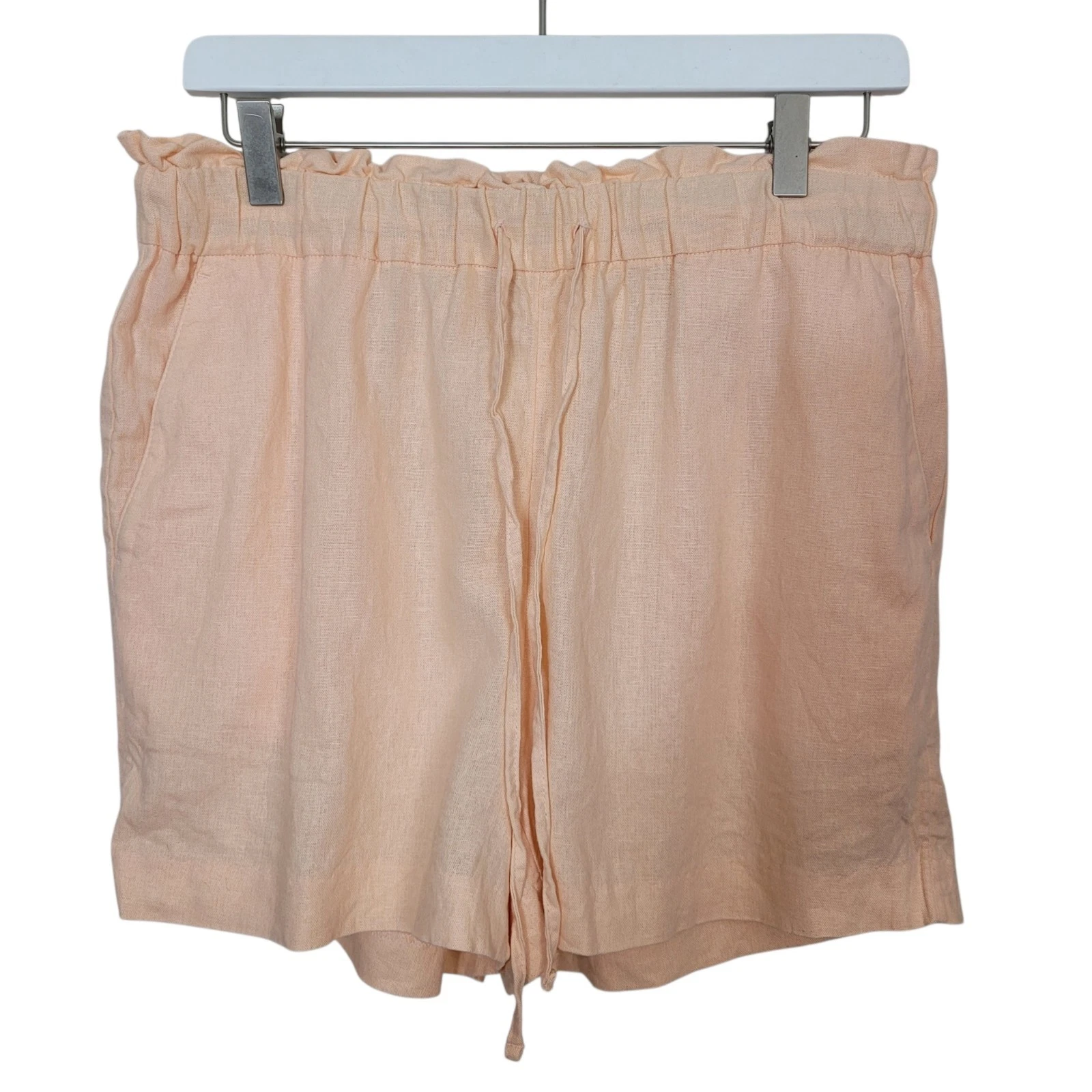 Banana Republic Peach Linen Blend Shorts Tie Elastic Waist Casual Preppy Sz Med
