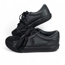Polo Ralph Lauren Kids Black Sneakers Size 11C Leather Lace Up Shoes