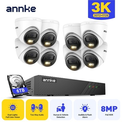 ANNKE 8CH 8MP NVR 5MP Two Way Audio PoE Security IP Camera System AI Color Night