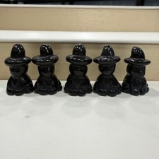 5pc Natural Obsidian Quartz Crystal carved cat holiday gift