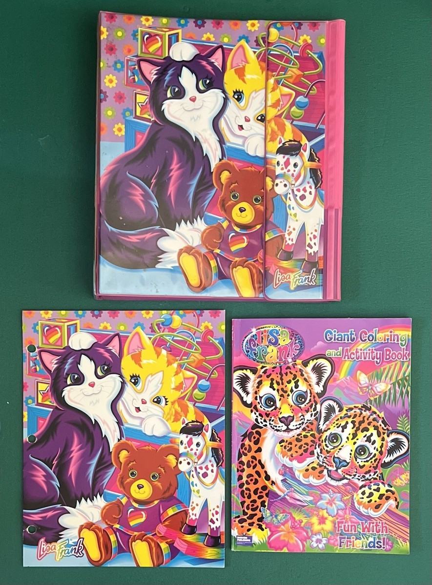 Vtg Lisa Frank Purrfect Playtime Kittens 3 Ring Binder, Folder and