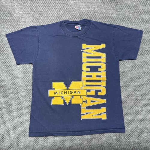 Vintage 90S University Of Michigan Wolverines T-Shirt Medium RARE MENS NAVY BLUE