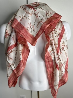 White House Black Market Silk Square Scarf Cherry Blossoms 36'' x 36''