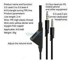 Audio Cable for Astro A10 A40 Headphone Adjustable Tone TPE Volume Adapter