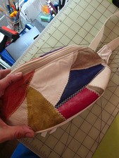 Vintage 80s Patchwork Leather Fanny Pack Waist Bag Colorful Retro Boho 2 Pockets