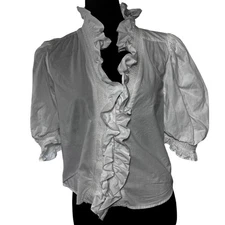 Love The Label Zuri Ruffle Blouse Small White Cotton Short Sleeve Smocked Neck