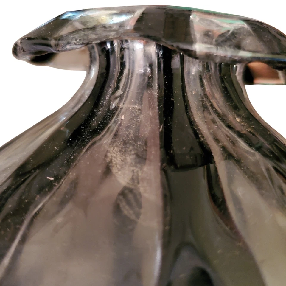 Black & Silver Swirl Art Glass Vase Decorative Accent Centerpiece - Image 2 of 4