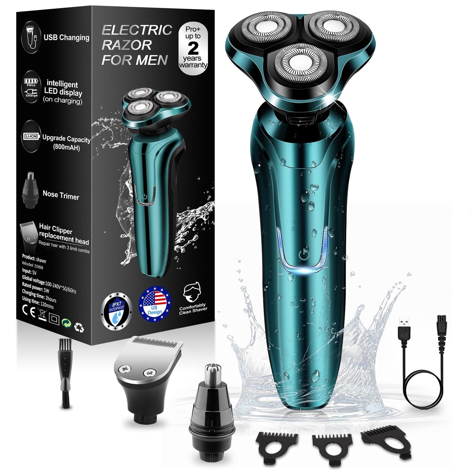 Electric Razor for Men, Men's Rotary Shavers, Waterproof, We