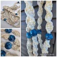 Vintage Boho Plant Hanger Macrame 48    Long Blue Beaded