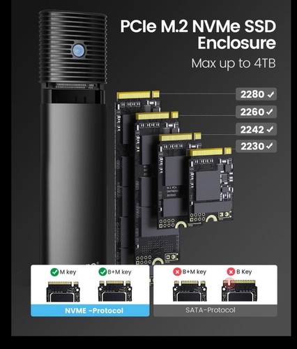 ORICO M.2 NVME SSD Thunderbolt/Type-C USB Enclosure, For FAST data! W/ 4TB NVMe!