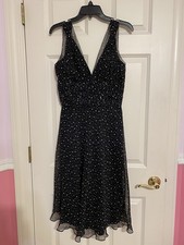 White House Black Market Black Polka Dot Fit  Flare Dress, Size 8