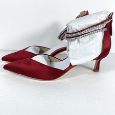 Badgley Mischka Womens Lilibeth Kitten Heel Ankle Strap Red Satin Sz 7 Rhineston