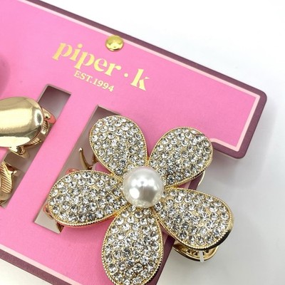 Piper K Gold Flower Hair Claw Clips Set Rhinestone Pearl  display picture 3