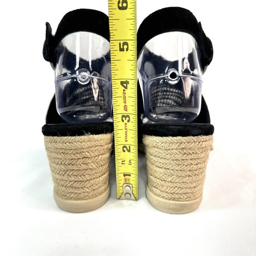 Eileen Fisher Aura Espadrille Wedge Suede Mesh Sandals Black Buckle Size 7M - Picture 6 of 12