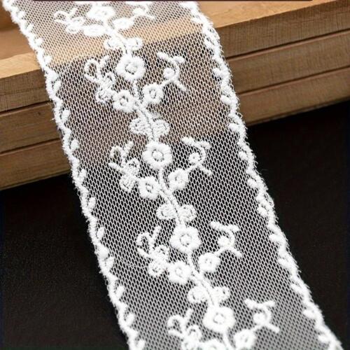 13.7m Bianco Pizzo Bordo Rete Cotone Nastro Floreale Ricamo Cucito Craft 5cm - Foto 8 di 8