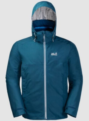 Jack Wolfskin Men's North Fjord Waterproof Insulated 3-in-1 Jacket,  Poseidon, M