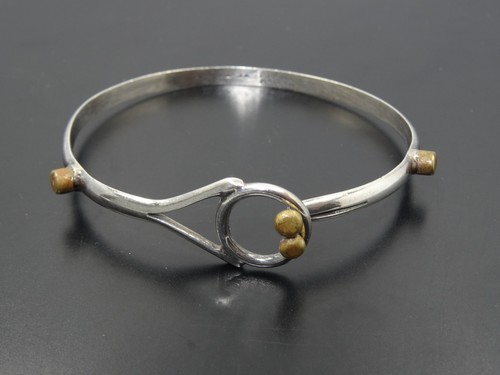 SIGNED TC-51 DESIGNER TAXCO ABSTRACT CLASP STERLING BANGLE - 10.9 g