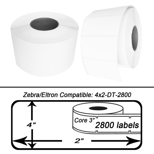 ZEBRA 4x2 (4" x 2") Direct Thermal Labels - 3" Inch Core - (24) Rolls 67K Labels - Picture 2 of 3