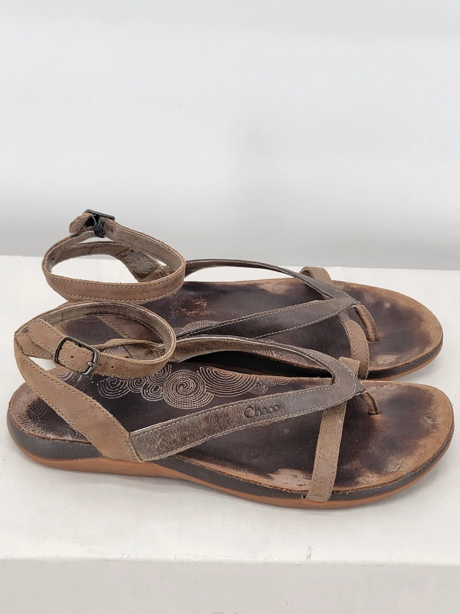 Chaco Women s Size 8 Sofia Dark Earth Brown Leather Strappy Thong
