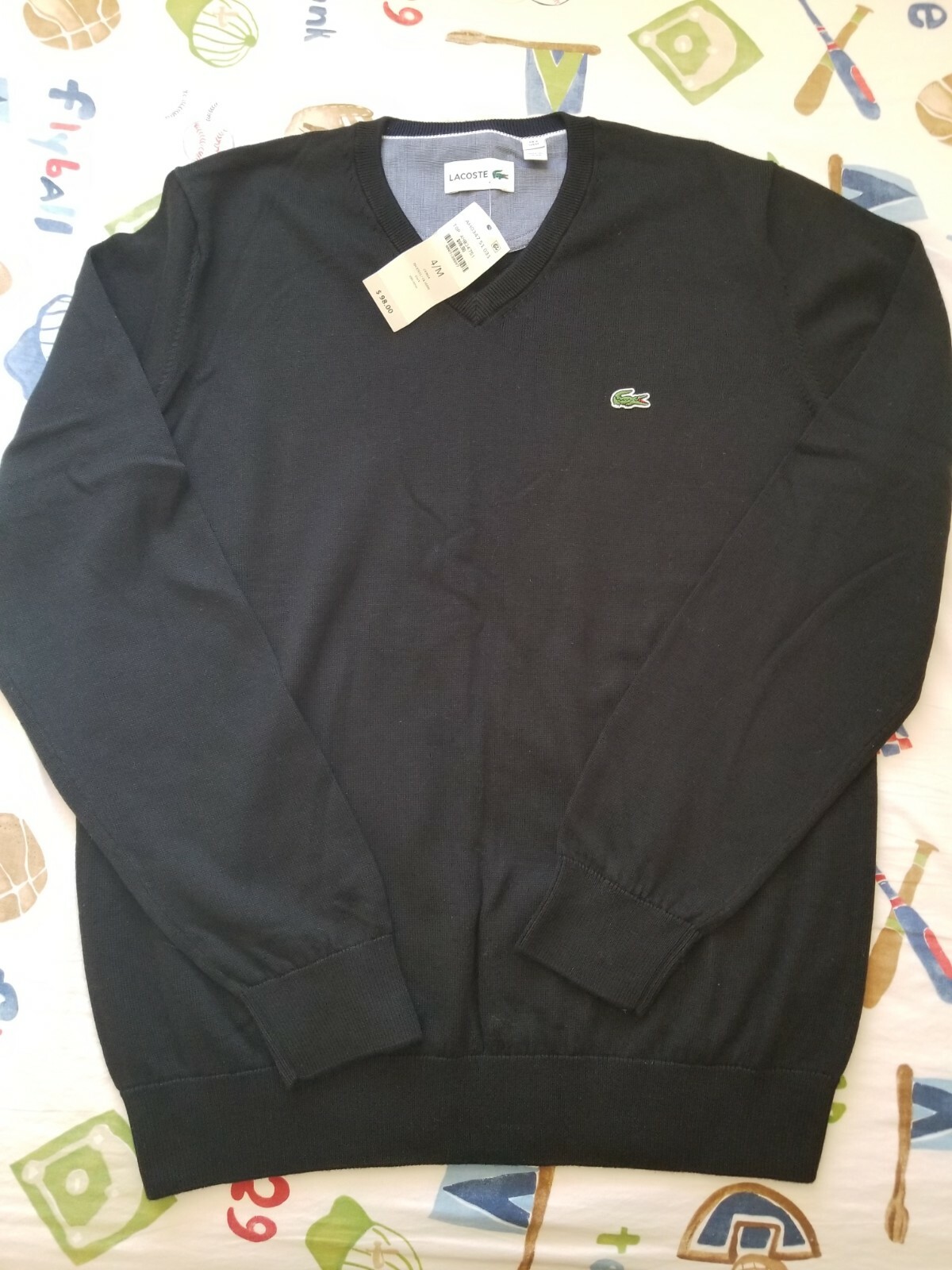 Lacoste Black Cotton Pullover V-Neck 