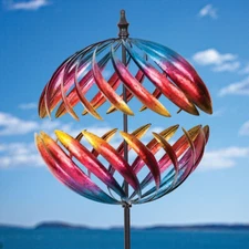 Large Colorful Metallic Two-Way Kinetic Wind Spinner Garden Stake Yard Decor 67"