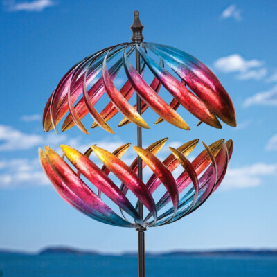 Large Colorful Metallic Two-Way Kinetic Wind Spinner Garden Stake Yard Decor 67''