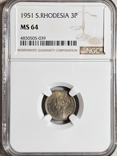 Southern Rhodesia 3 Pence 1951 NGC MS 64