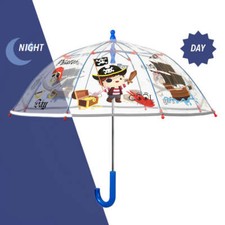 PERLETTI Transparent Kuppel-Schirm Stockschirm Kinder Regenschirm, Pirat