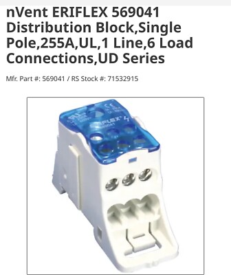 ERIFLEX UDF-250A 569041 600V 250A NSMP Single Pole Distribution Block By nVent