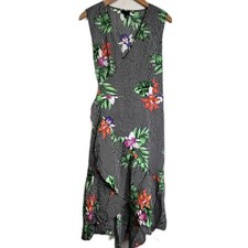 Who What Wear Sleeveless Maxi Wrap Dress Striped Tropical Size XXL Vacation