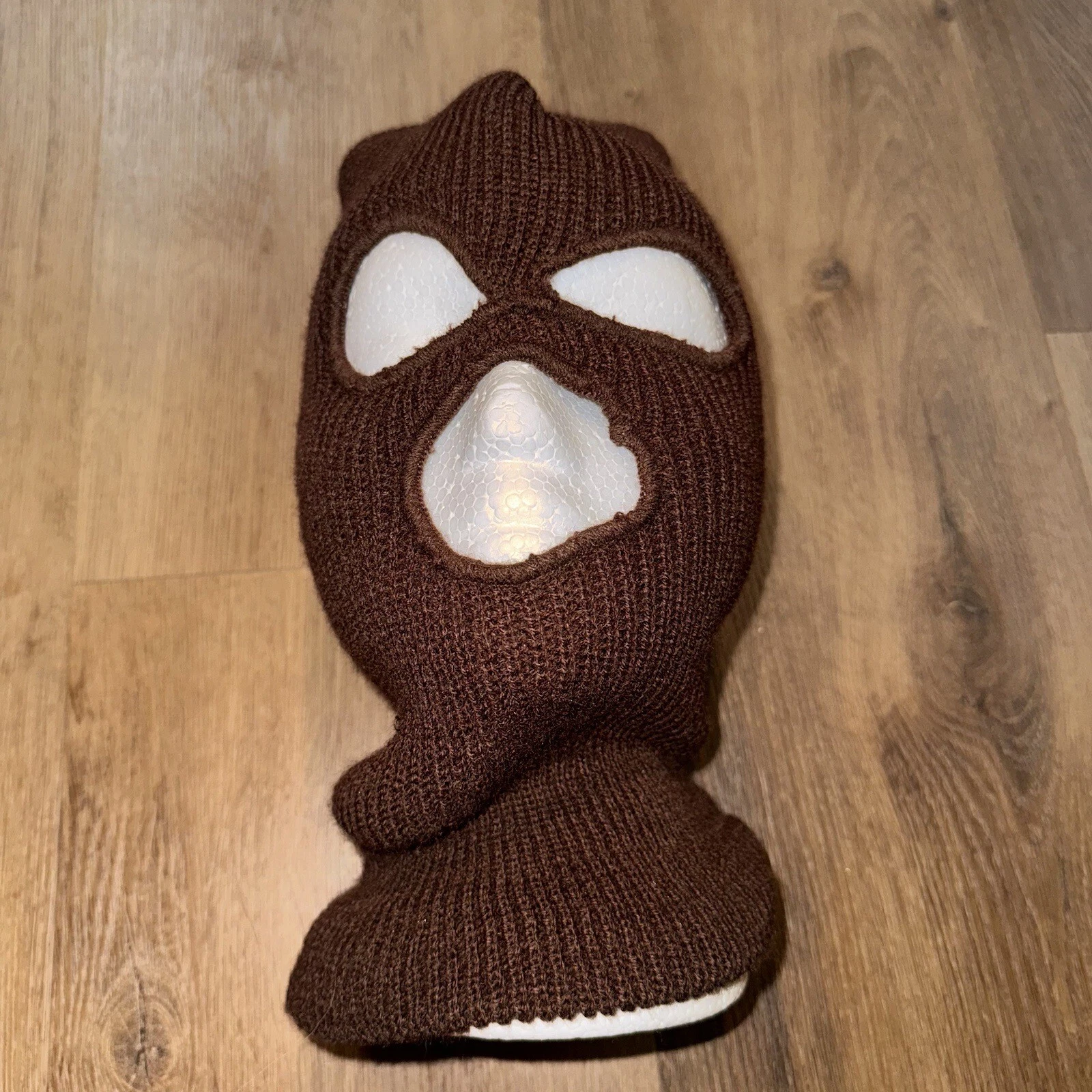 Vintage Ski Mask Robber Beanie Apres Retro Ski Head Cover Snow Hat Brown 70s 80s