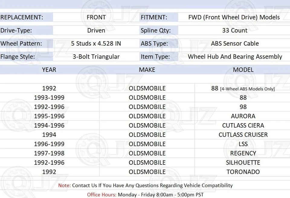 [DELANTERO (cantidad 1 pieza)] Conjunto de cubo de rueda para modelo Oldsmobile Regency 1997-1998 tracción delantera Foto 2 de 4