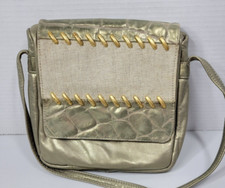 Pinky Made in USA Metalic Dove Gray Saddlebag/Crossbody Leather Purse 8" x 6"