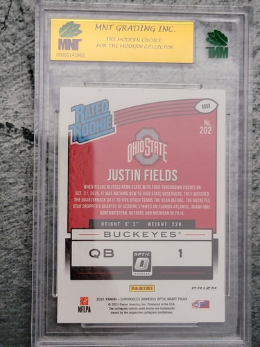 Justin Fields 2021 Panini Chronicles Optic Orange Rated Rookie! MNT 9.5 - Picture 2 of 2