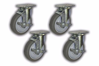 Set of 4 Swivel Plate Caster w/ 5'' Non-Marking Wheel & Top-Lock Brake 1300 lbs