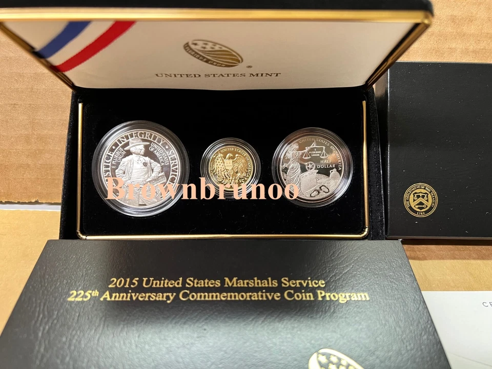2015 US Marshals Service 225th Anniversary Three Coin Proof Set GOLD SILVER CLAD - Image 3 of 4
