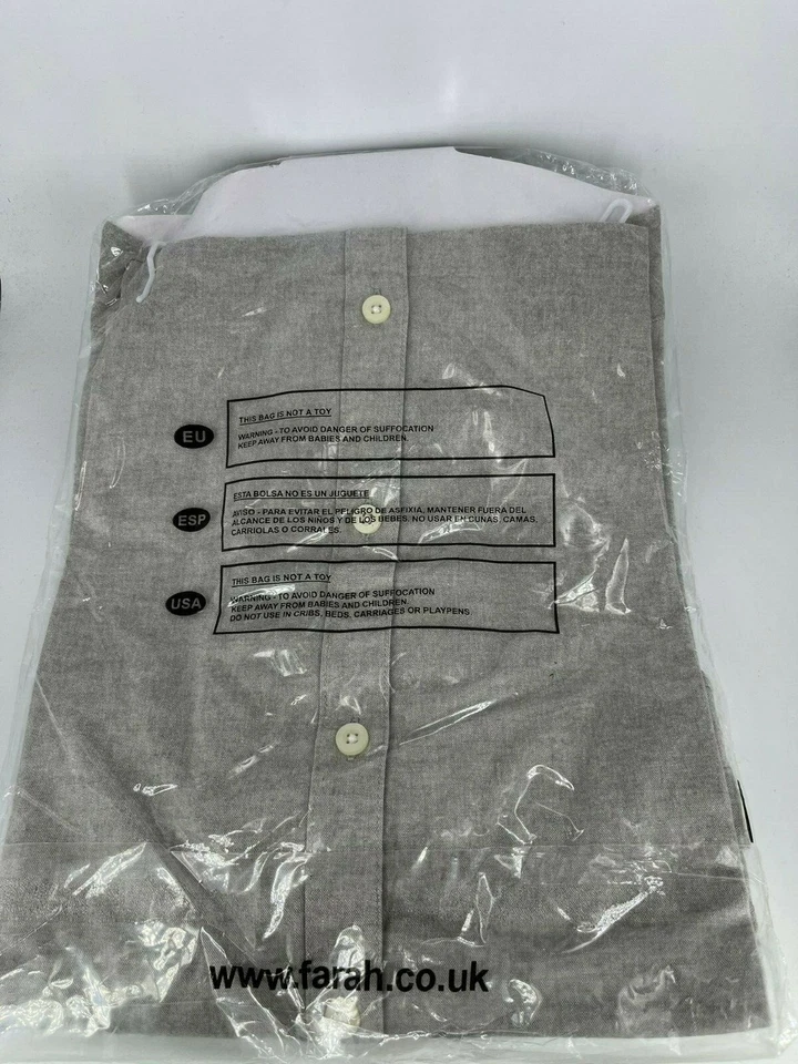 Farah Steen Slim Fit Brushed Organic Cotton Shirt Grey Medium TD022 LL 04 - Image 3 of 3