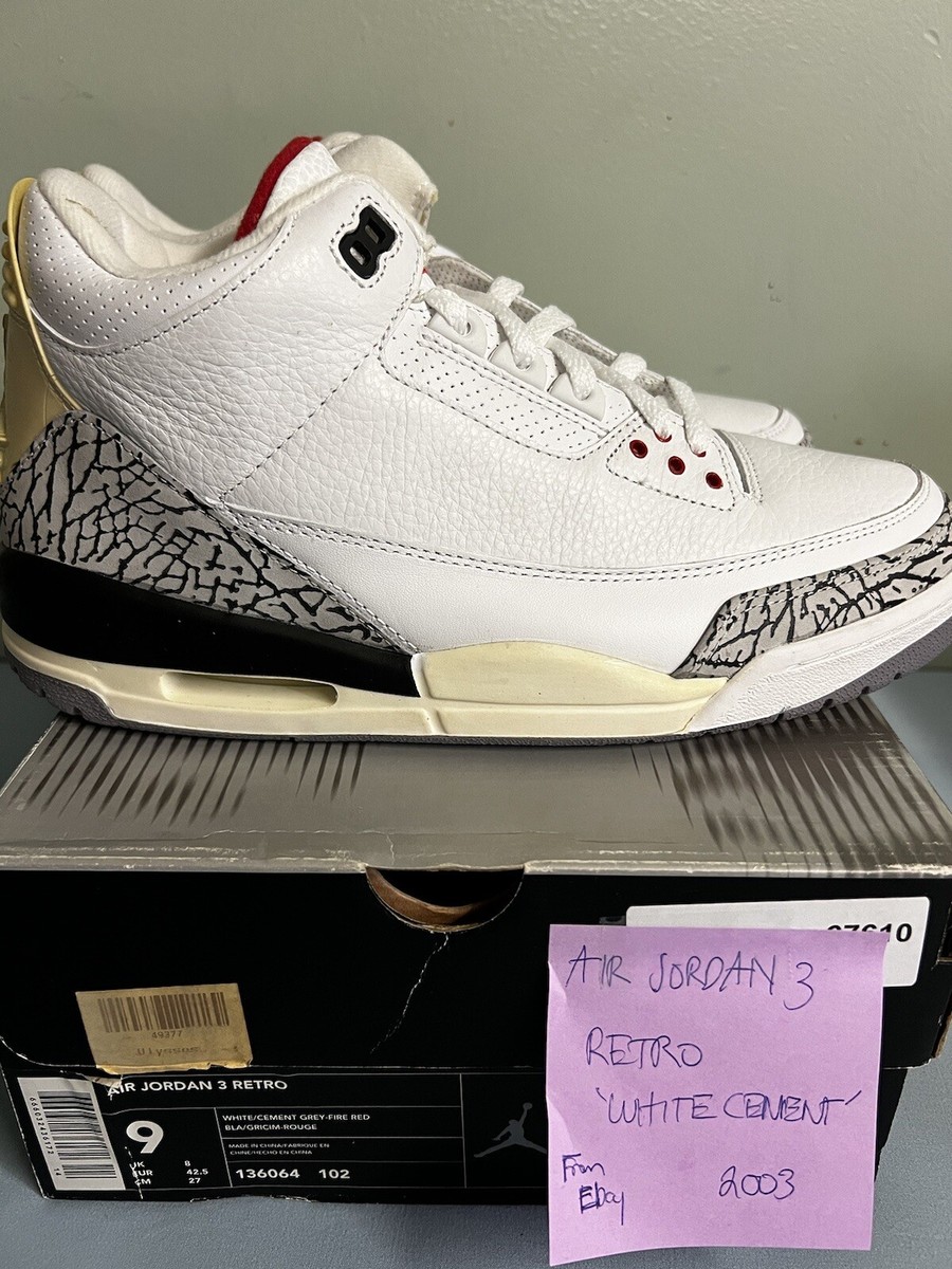 Size 9 - Jordan 3 Retro White Cement 2003 666032436172| eBay