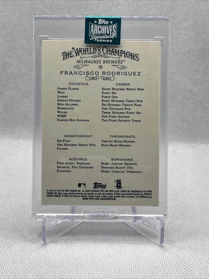 2024 Topps Archives Francisco Rodríguez Autografiado 2015 Topps Allen & Ginter/30 Foto 2 de 2